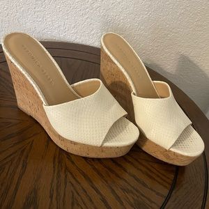 Veronica Beard | Dali Python-Embossed Leather & Cork Platform Wedge Mules